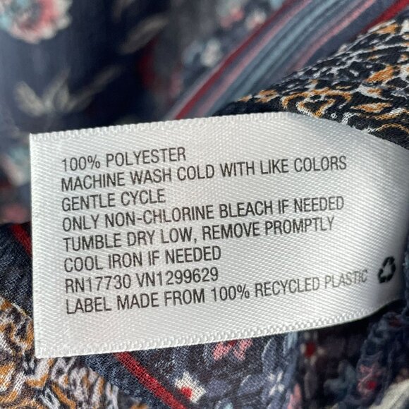 Knox Rose Womens XL Blue Floral Print Short Sleeve Semi Sheer Tunic Top Boho - Picture 5 of 10